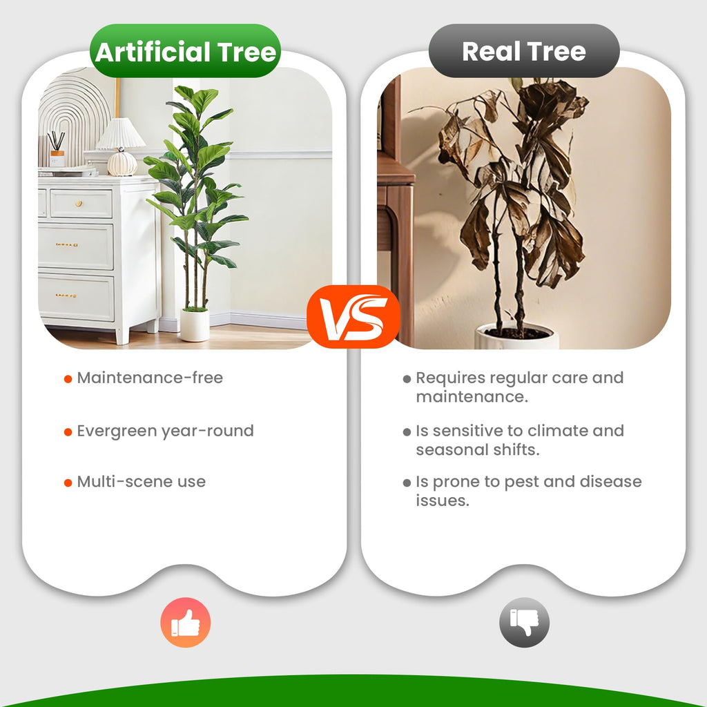 4ft Artificial Fiddle Leaf Fig Tree with Green Moss