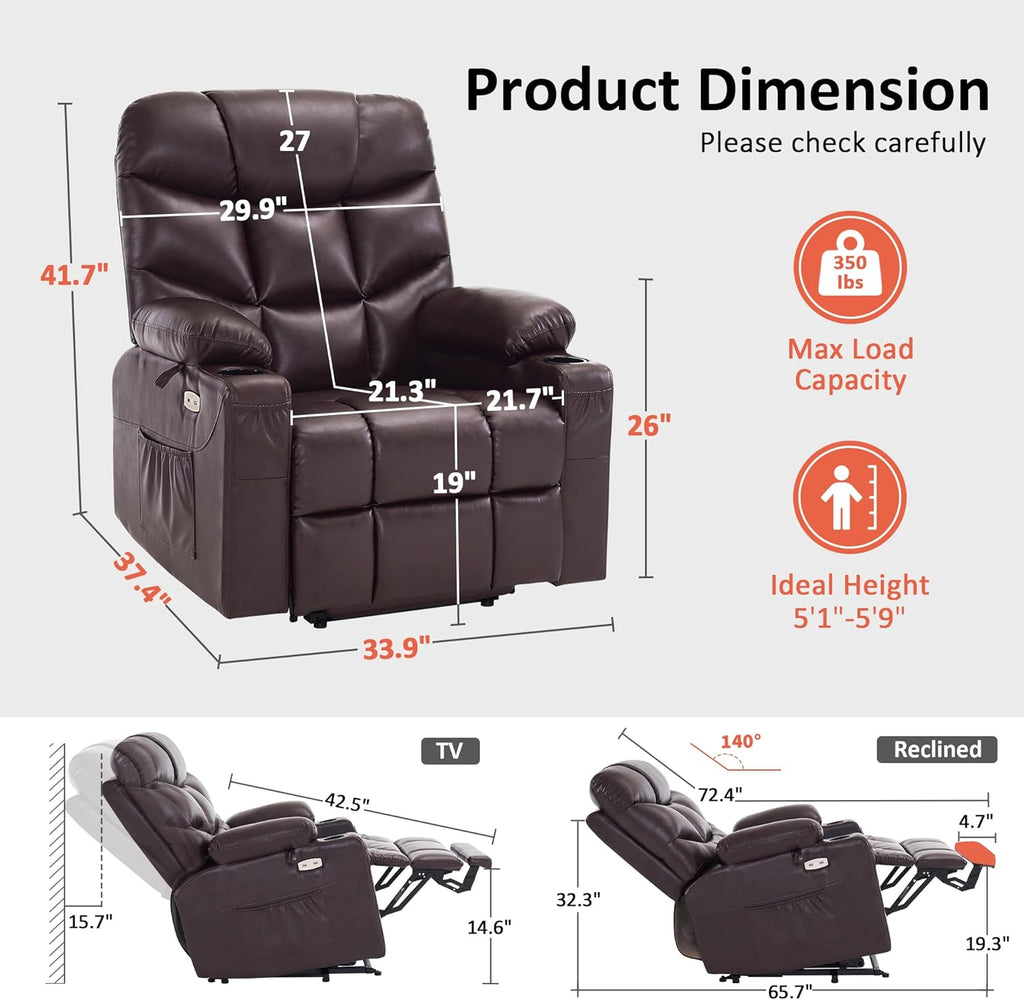 Power Lift Recliner Chair with Extended Footrest for Elderly People, for Mom, Faux Leather 7287 (Dark Brown, Medium)