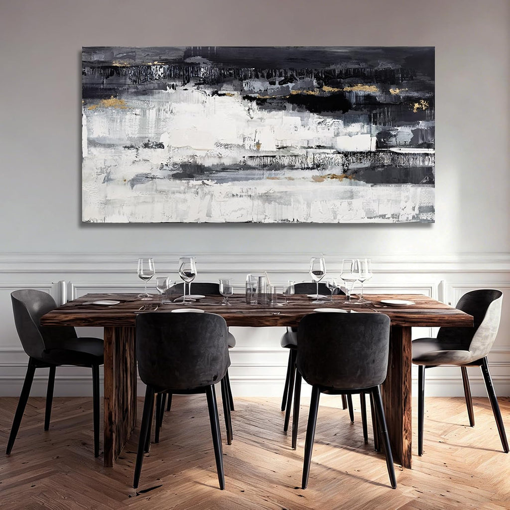 Large Abstract Wall Art, Black and White Wall Decor, Modern Printed Canvas Artwork for Walls, Living Room, Bedroom