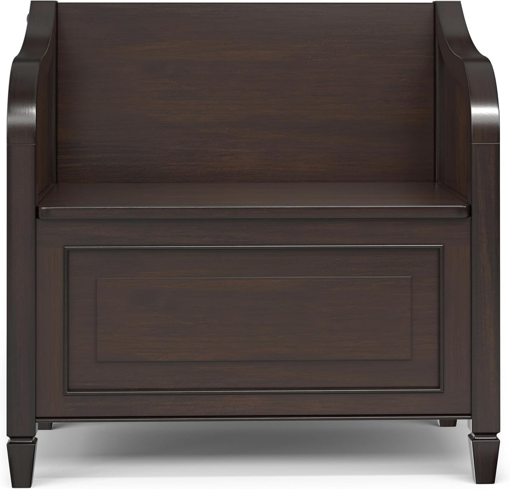 Connaught 51" Wide Solid Wood Trunk Bench in Black | Traditional entryway bench with lift-up lid and hidden storage
