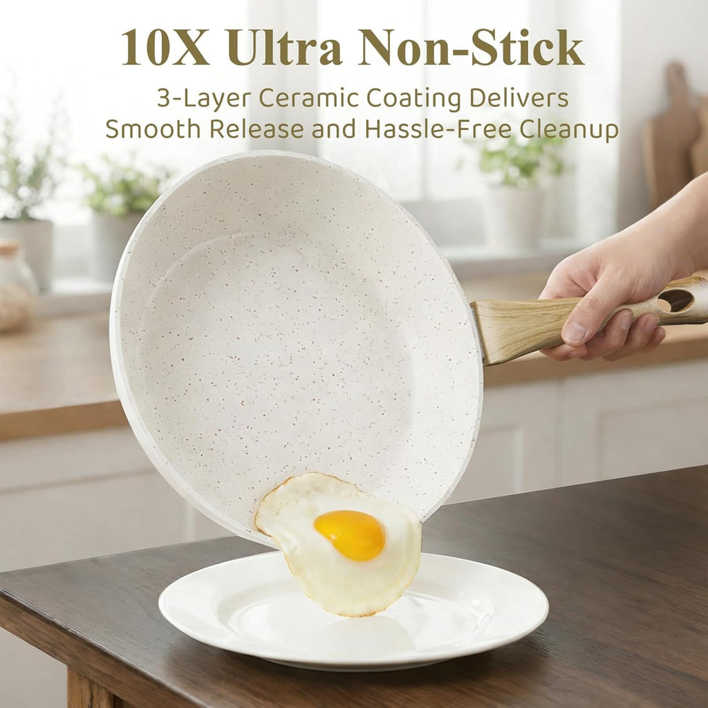 24Pcs Pots and Pans Set, Long-Lasting Ceramic Nonstick Cookware Set | Titanium-Reinforced Coating, PFAS-Free