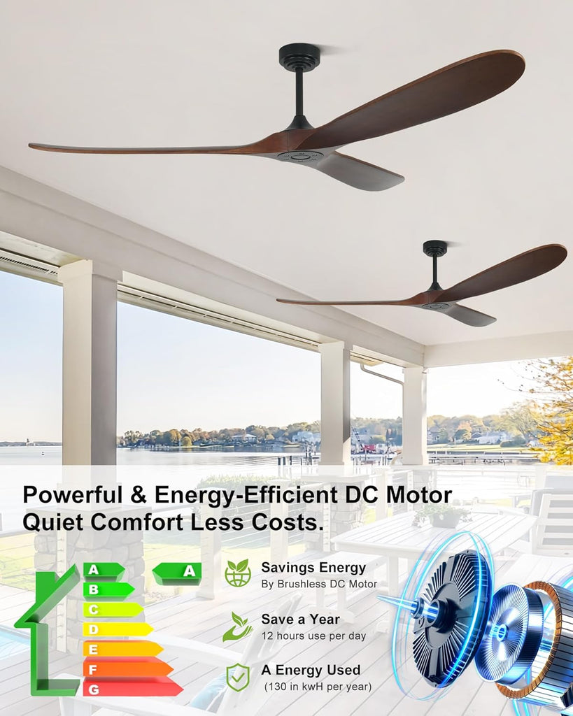 72" Smart Ceiling Fan without Lights, Wood Large Ceiling Fan with Remote Alexa Google App