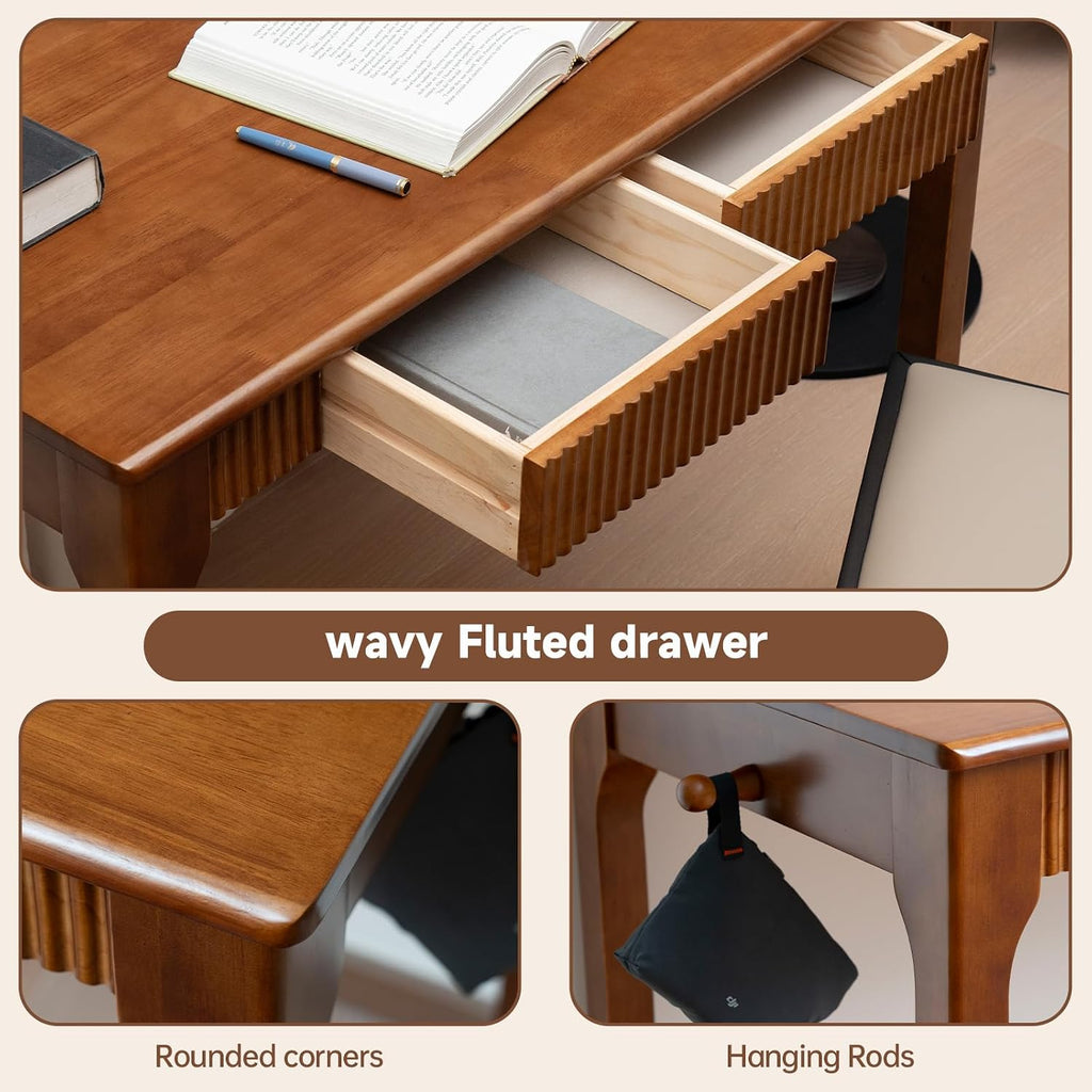 39.4'' Solid Wood Desk with Drawers, Mid Century Modern Home Office Desk