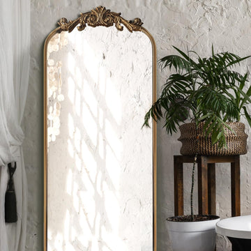 Large Gold Antique Mirror, Tall Arched Floor Mirror,Ornate Design Vintage Wall Mirror Decor,Fireplace 18"X53"