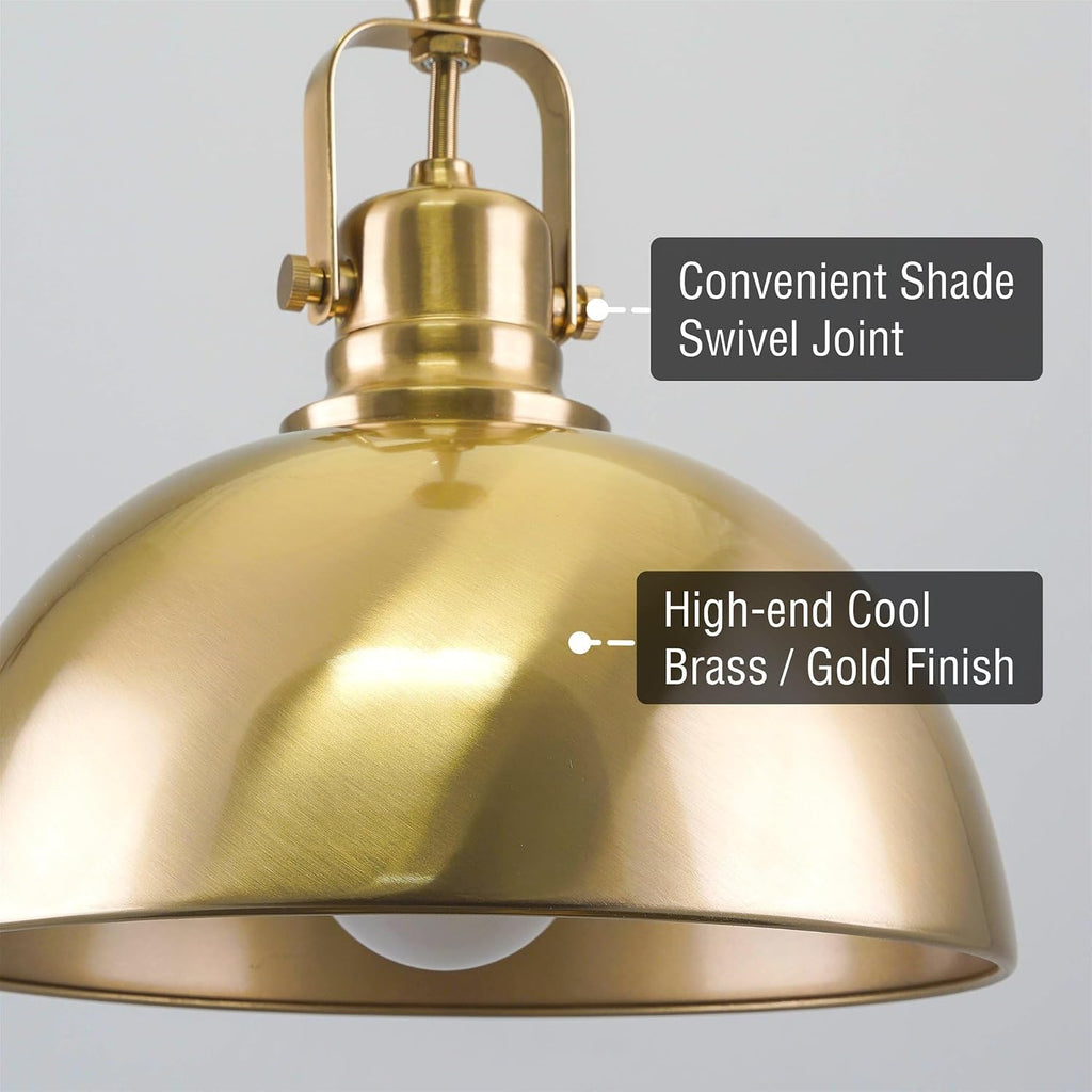 Belle 9" Modern Industrial Gold Pendant Light with Dome Shade, Petit Retro Metal Gold Hanging Light, Cool Brass Finish