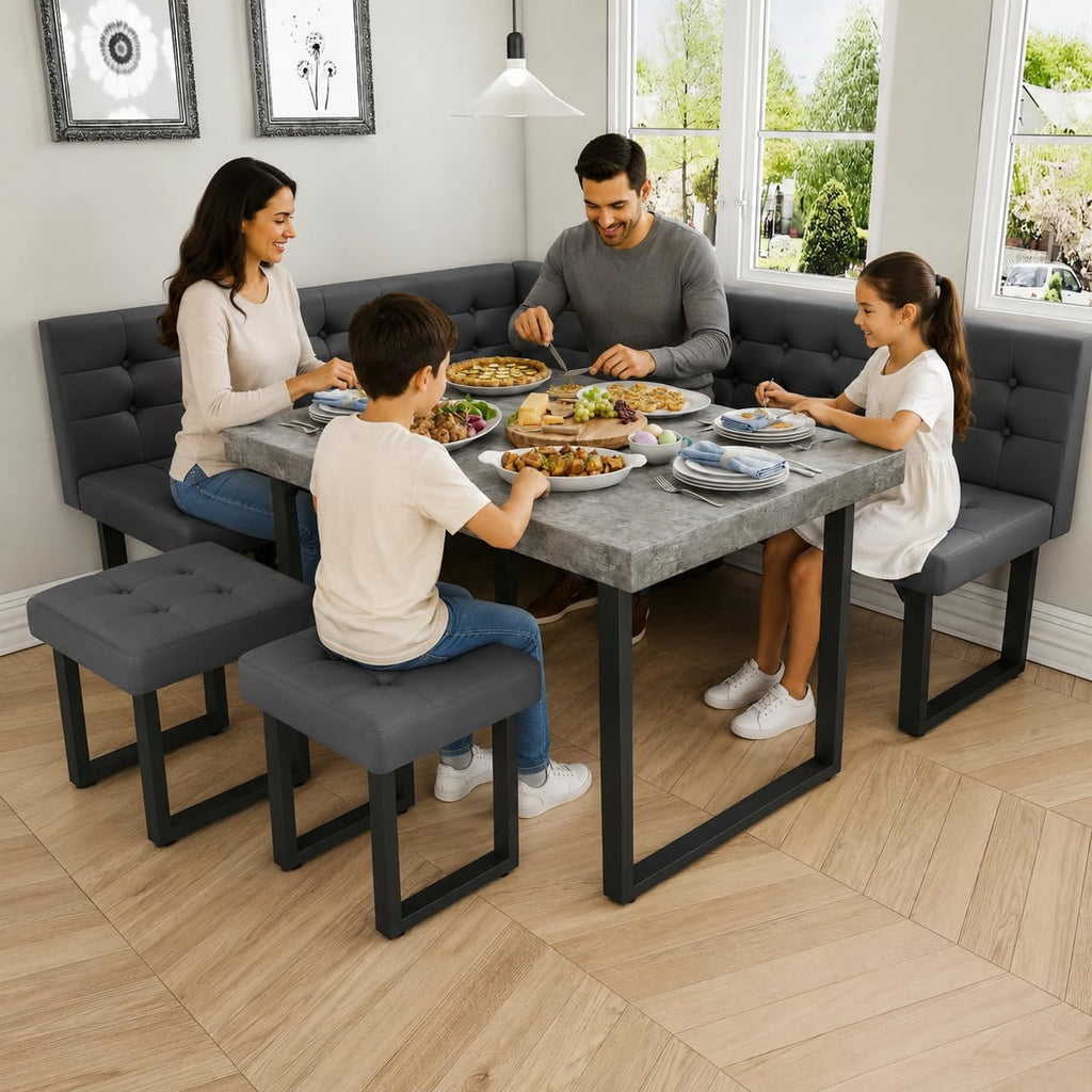 72" Corner Dining Table Set for Small Spaces, Modern Grey