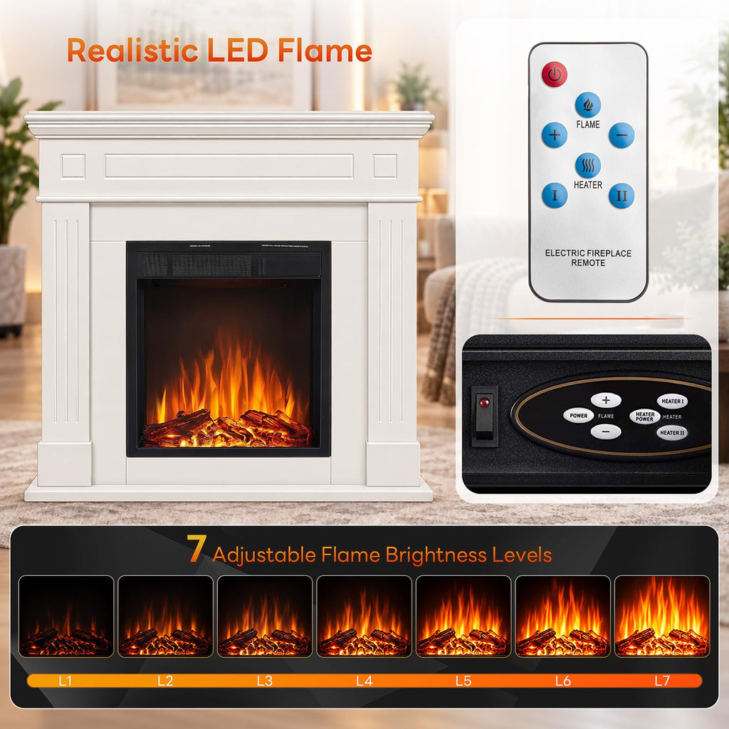 Electric Fireplace with Mantel, Classical Cream, (43inch)