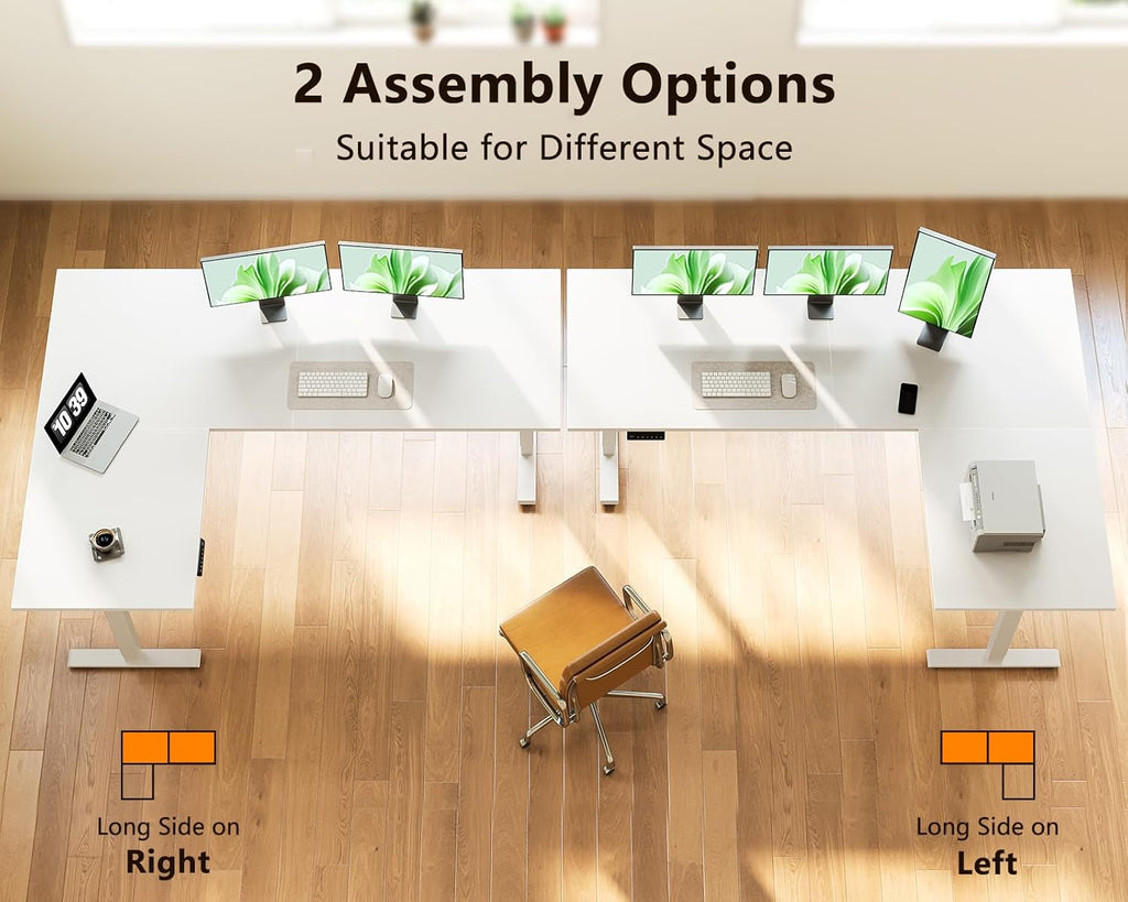 63 Inch Electric L-Shaped Standing Desk, Reversible Corner Desk with Height Adjustment, Large Ergonomic Workstation