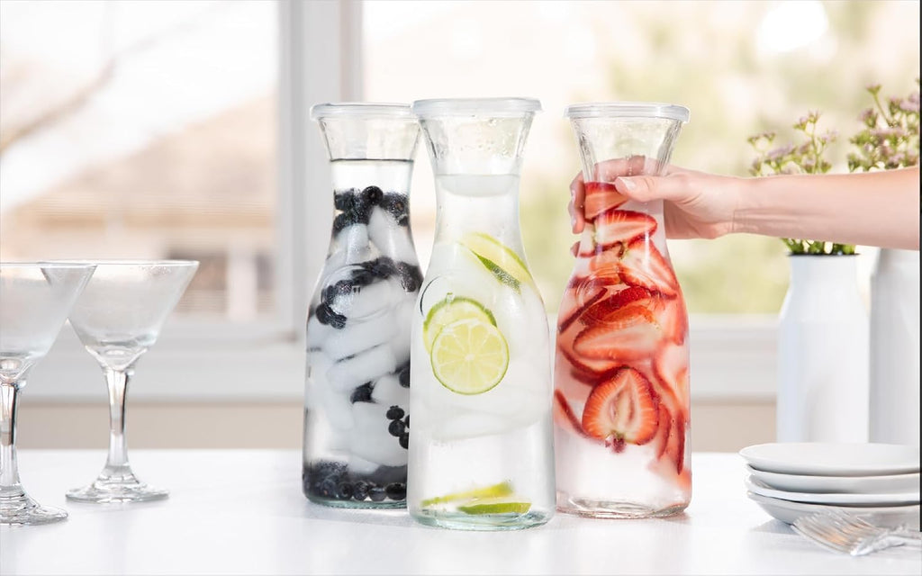 Glass Carafe, Mimosa Bar Supplies, Carafe Pitchers with Lid, Set of 3, Glass Water Pitcher, Drink Dispensers for