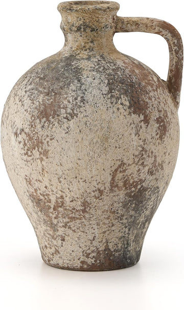 Ceramic Rustic Farmhouse Vase,8.25 inch Terracotta Vase with Handle,Neutral Clay Pot Vases Decorative Vase