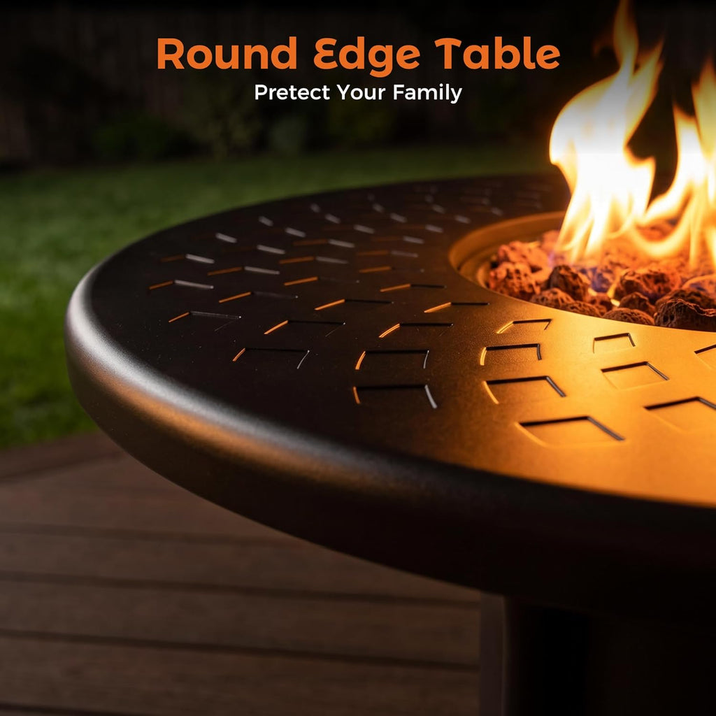 Dual 1-Pound Propane Fire Pit Outside, 26 inch Outdoor Fire Pit Black, Round Firepit Table for Outside Patio