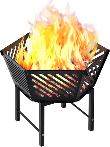 22.5 Inch Portable Hexagon Fire Pit with Travel Bag