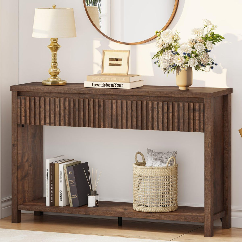 Console Tables , Console Table with Drawers, 47In Sofa Table with Storage, Narrow Entryway Tables with 2-Tier Shelf