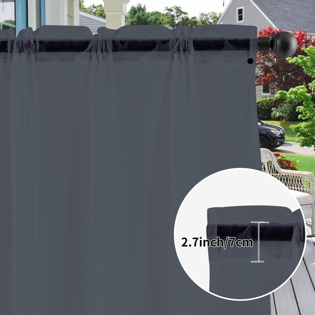 2 Panels Outdoor Sheer Curtains, Gray Privacy Curtains Waterproof, Indoor Outdoor Drapes for Gazebo Pergola Balcony