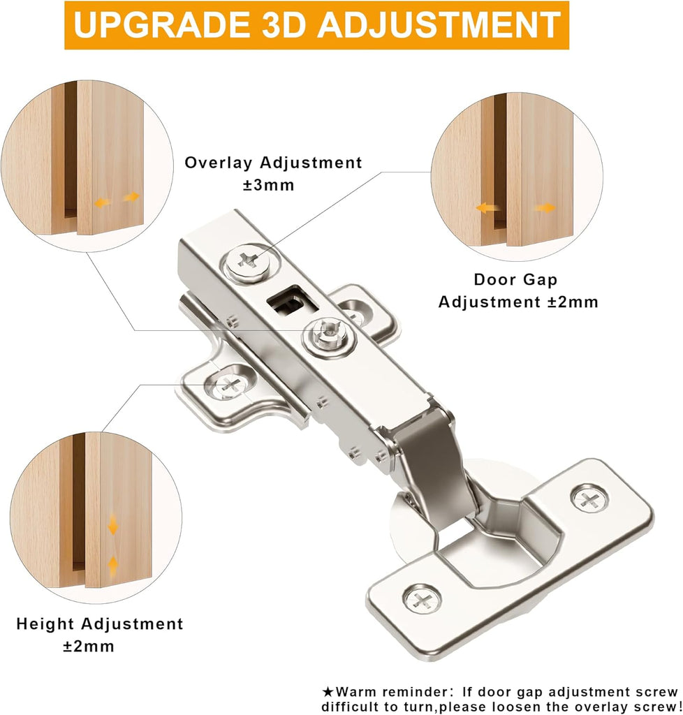 2 Pack 1 Pair Precision-Engineered Frameless Full Overlay Soft Close Cabinet Hinges, European Hinges for Cabinets