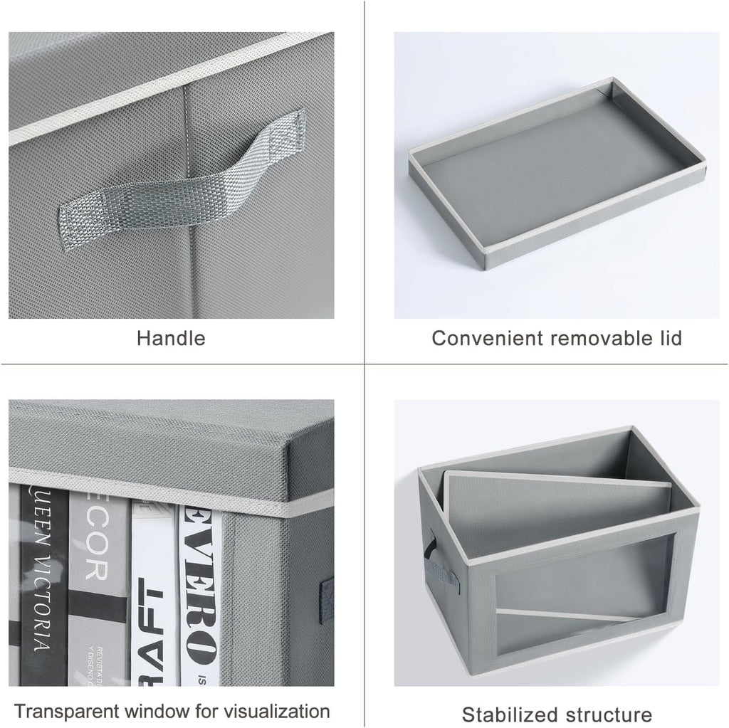 Storage Bins with Lids - Fabric Closet Storage Bins with Window, Collapsible Baskets for Shelves 4 Pack, Home