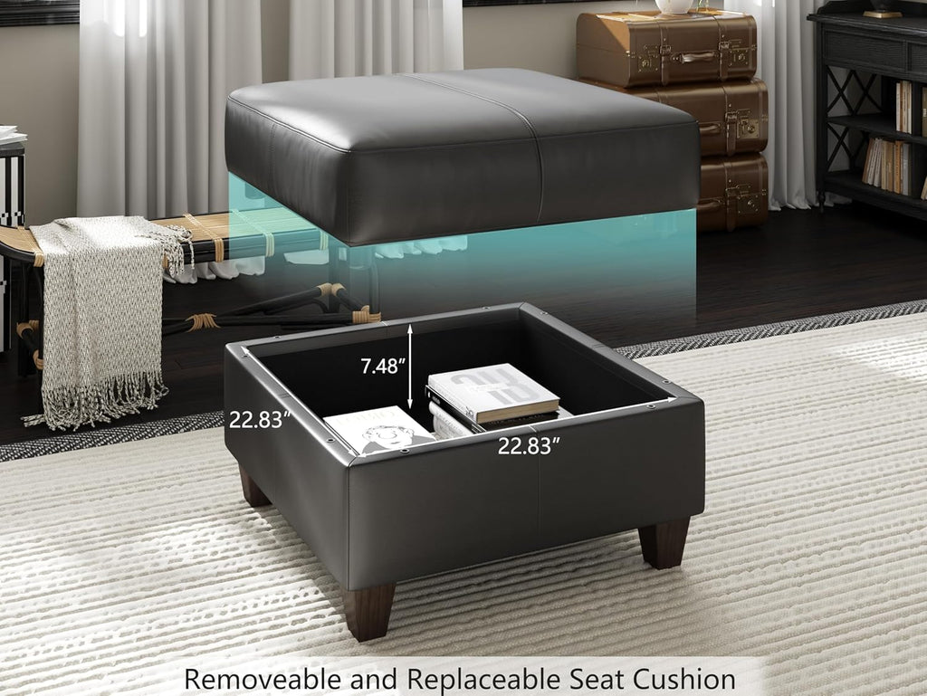 Faux Leather Square Ottoman Module for Modular Sectional Sofa, Convertible Sectional Couch with Storage Ottoman, Brown