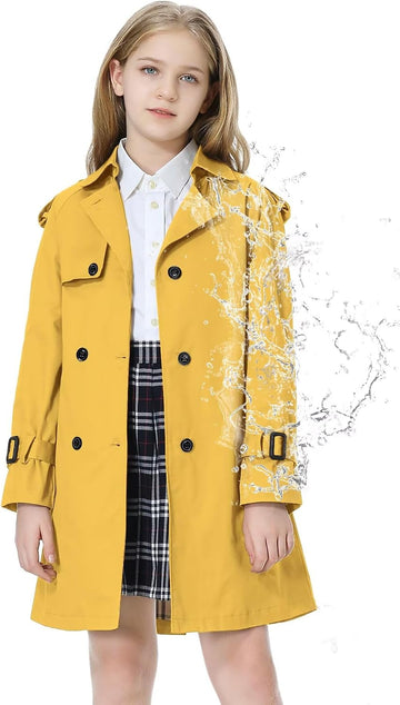 Girls Trench Coat Double Breasted Outerwear Raincoat