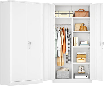 Wardrobe Cabinets with Locking Doors and Shelves, Clothing Locker 72" X 36" X 18" Storage Cabinets Room, School