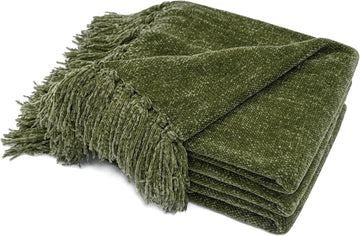 Throw Blanket Soft Cozy Chenille Throw Blanket with Fringe Tassel, 50'' x 60'')