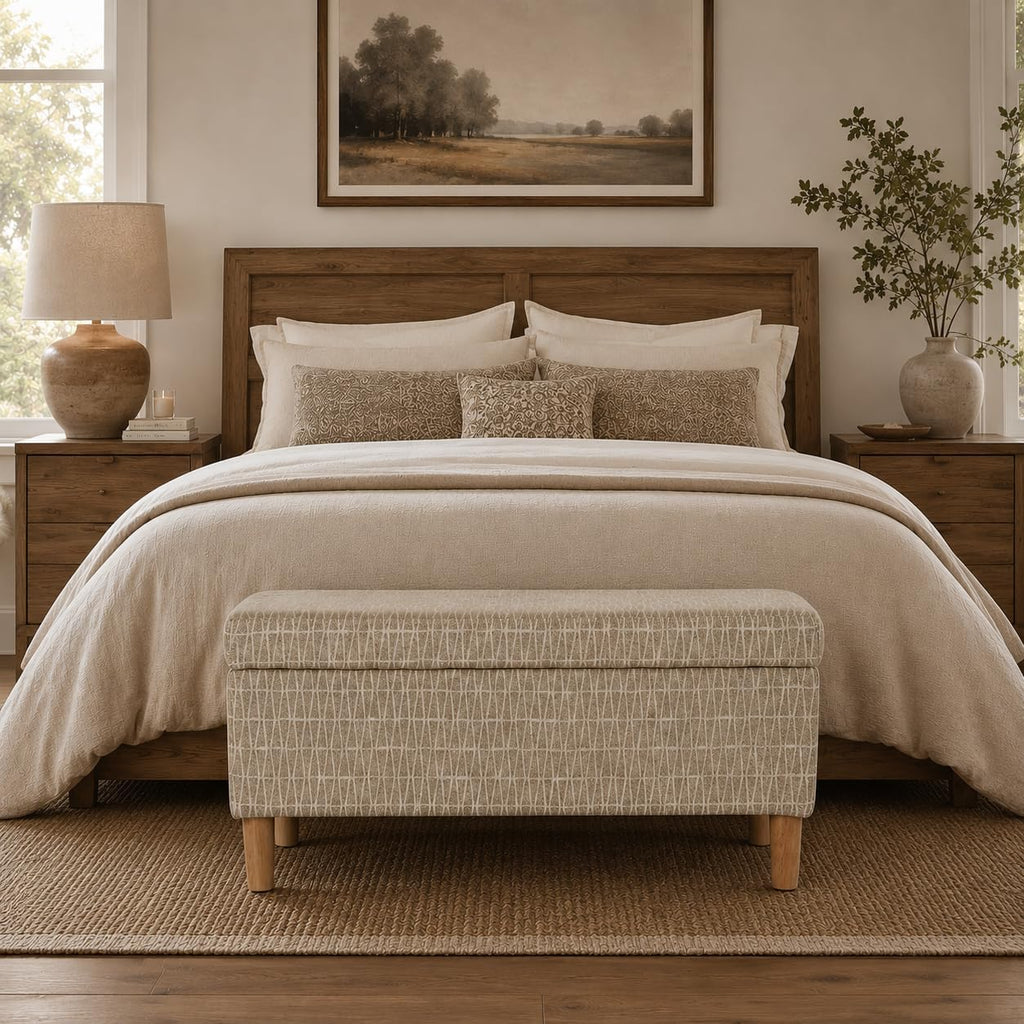 Malmo 36" Storage Bench - Tan Geometric Pattern
