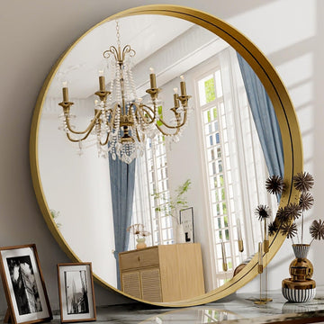 24 Inch Round Bathroom Mirror - Wall Mounted Circle Mirror with Metal Frame, Modern Mirror Suitable, Vanity