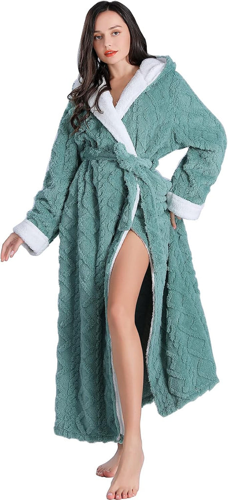 Women's robes long plush hooded ladies shower luxury christmas warm fuzzy robes house coat bathrobe for women full