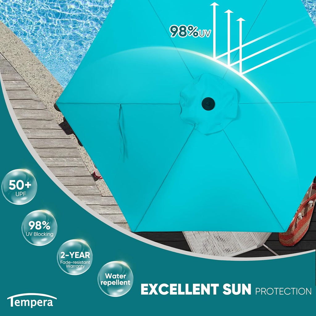 Patio Market Outdoor Table Umbrella with Push Button Tilt and Crank - Turquoise