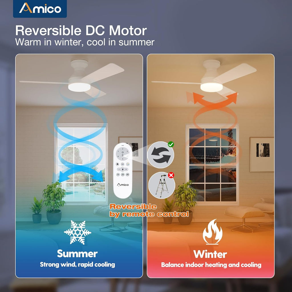 Ceiling Fans with Lights, 42 inch Low Profile Ceiling Fan with Light and Remote Control, Flush Mount, Reversible, 3CCT, Dimmable, Noiseless, Nickel Ceiling Fan for Bedroom, Indoor/Outdoor Use