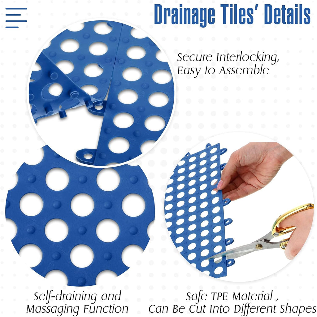 50 Pcs Drainage Mats 11.8'' x 11.8'' Modular Interlocking Floor Drainage Tiles Splicing Pool Floor Mat, Non Slip TPE