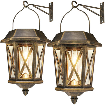 Solar Lantern Outdoor Waterproof, Metal Solar Lights Outdoor with Clear Glass, LED Solar Powered Lights Wall Mount