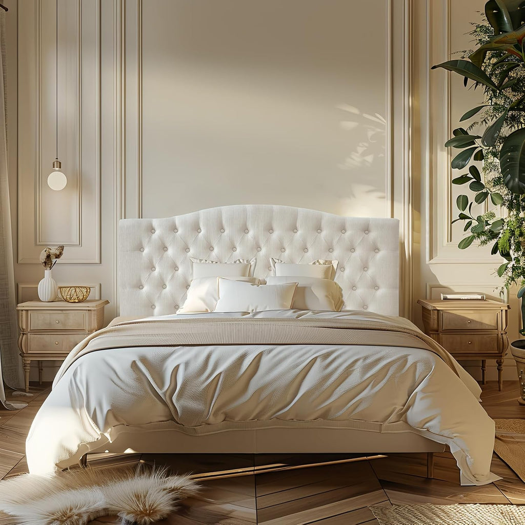 Linen Upholstered Headboard Queen/Full Bed Tufted Button Headboard, Featuring High-Density Sponge Padding, Luxury