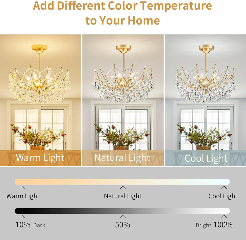 Crystal Chandelier Ceiling Light, Modern Semi Flush Mount Ceiling Light Fixture, Gold Hallway Lighting Fixtures
