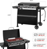 4-Burner Propane Gas Griddle with Removable Cart, Convertible Tabletop Flat Top Grill with Hood for Camping and Backyard