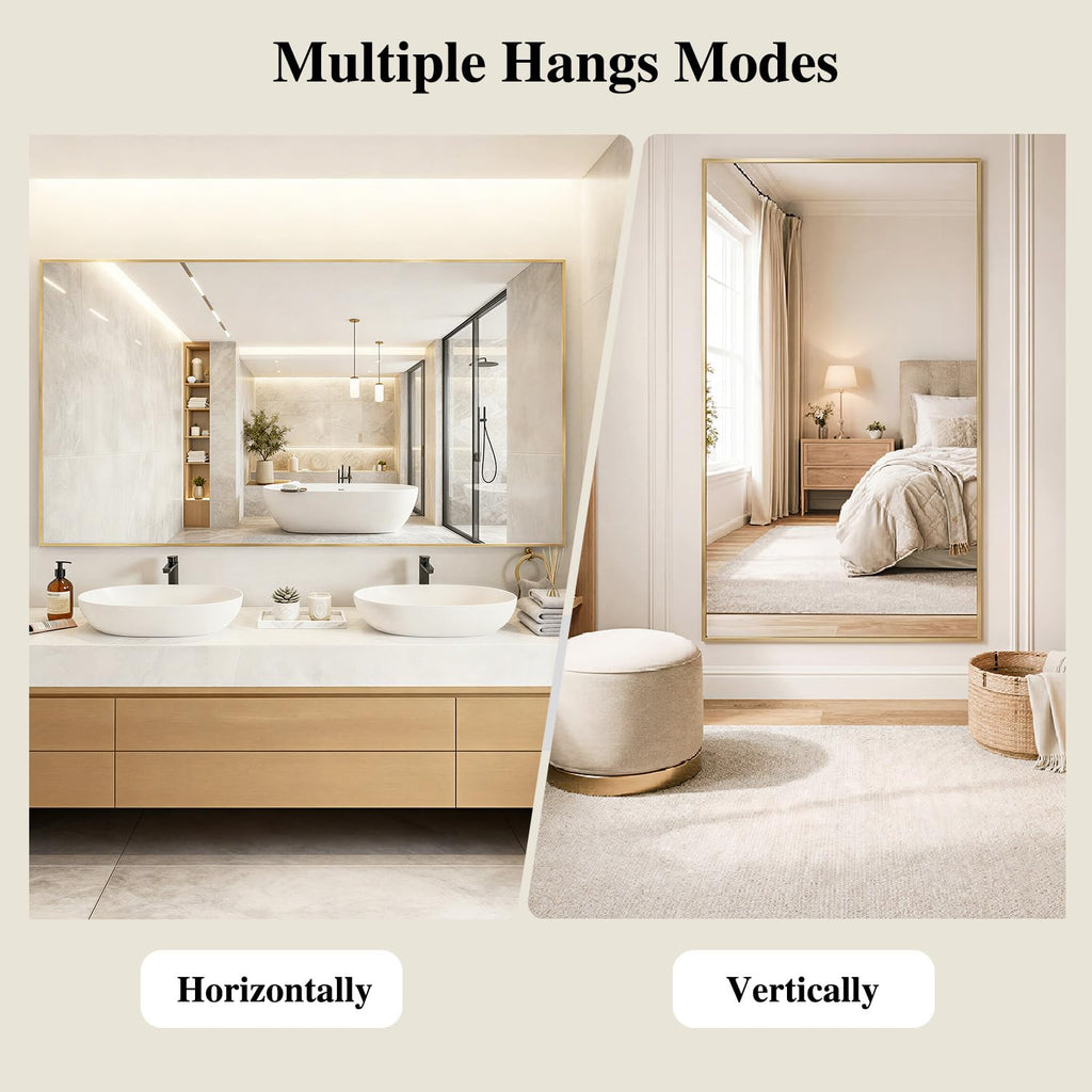 Gold Mirrors for Wall, 30x60 Inch Bathroom Mirror, Rectangular Wall Mirror Bedroom Bathroom, Hangs Horizontally or