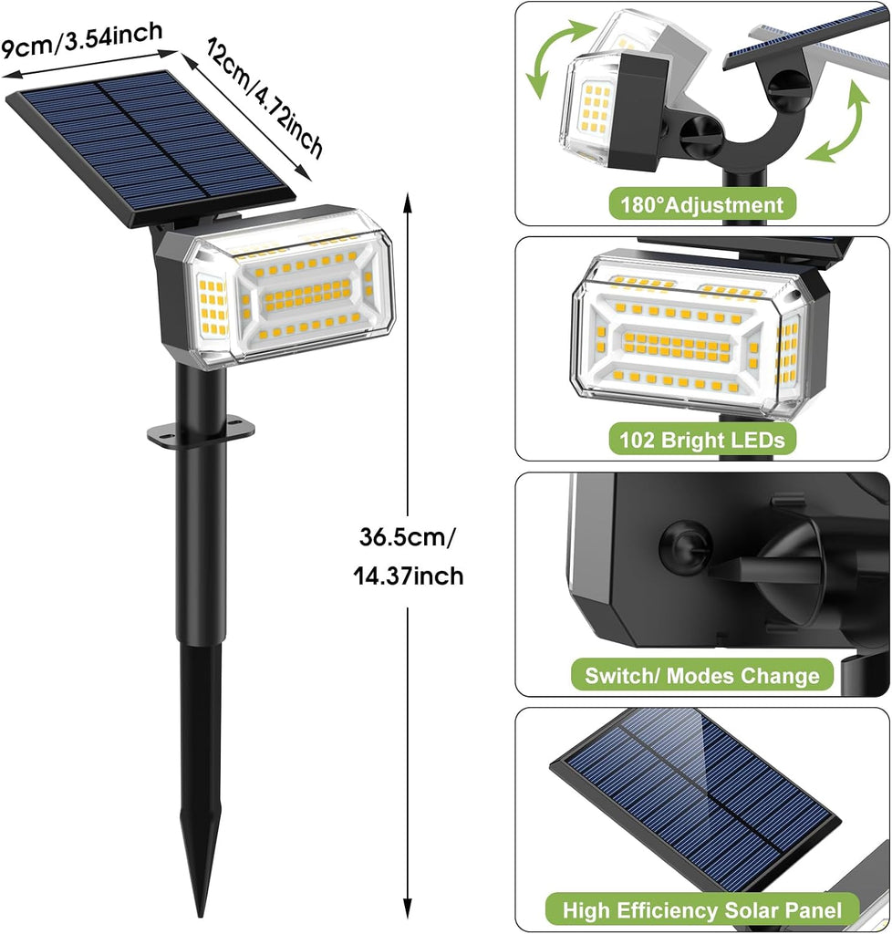 102 LED Solar Spot Lights Outdoor Waterproof IP65, Adjustable Landscape Spotlights, [8 Pack/4 Modes] Auto On/Off
