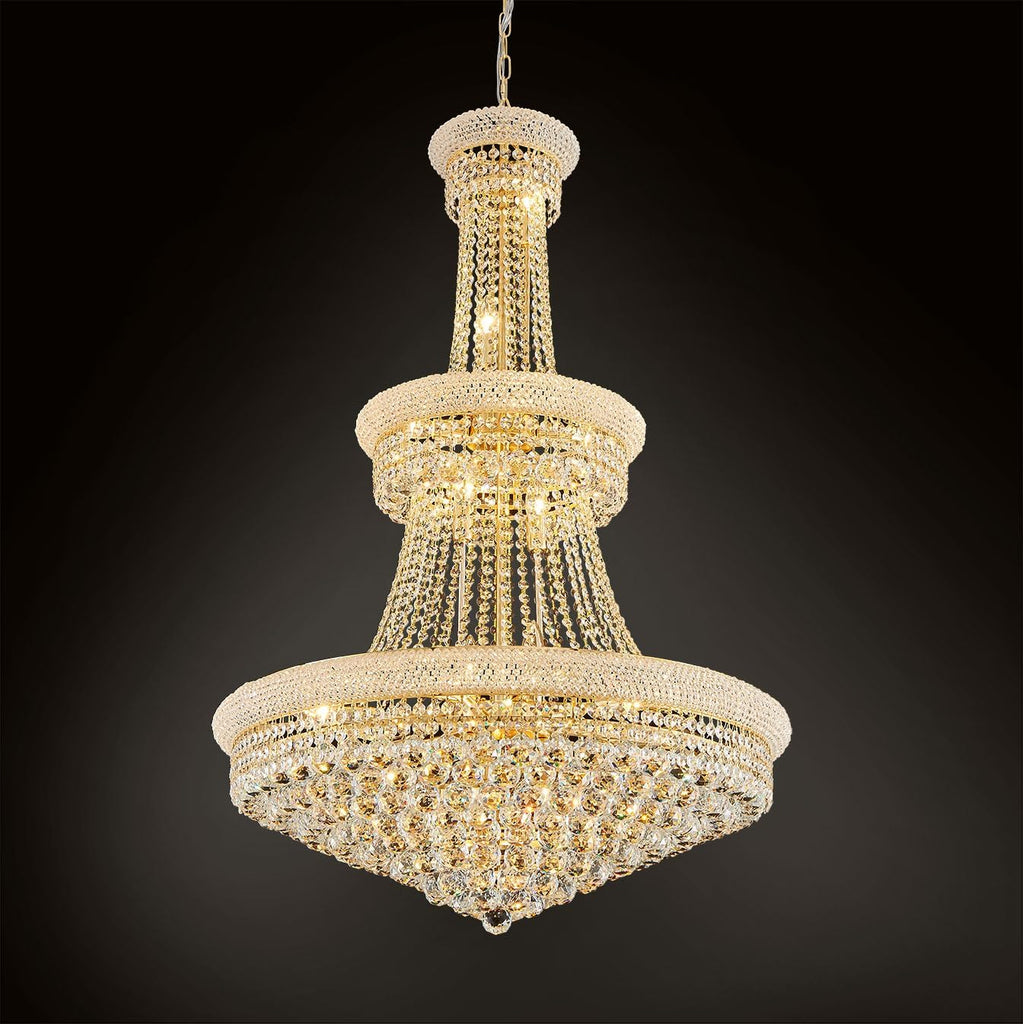 Large Gold Crystal Chandelier Light - Diameter 31.5", 3 Layers Ceiling Haning Chandeliers, Pendant Lighting for Living Room, Dining Room, Foyer A108-B0C61M9HYF