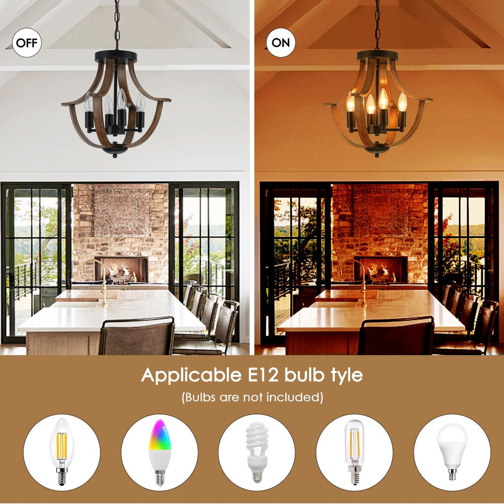 Farmhouse Hanging Pendant Lighting, 4-Light Rustic Flush Mount Ceiling Light Fixture,Modern Faux Wood Vintage