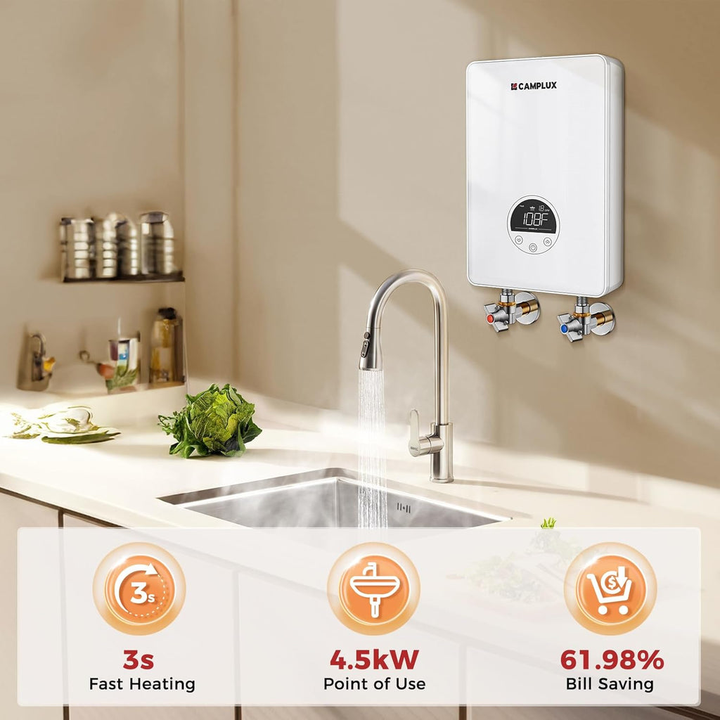 Tankless Water Heater Electric 120V, 4500W Point of Use Instant Hot Water Heater