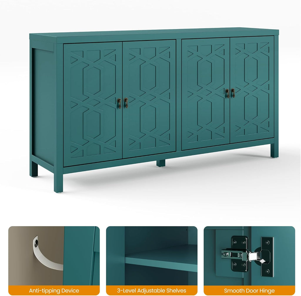 Buffet Cabinet with Storage, 60" W Modern Coffee Bar Sideboard with 4 Doors & Adjustable Shelves