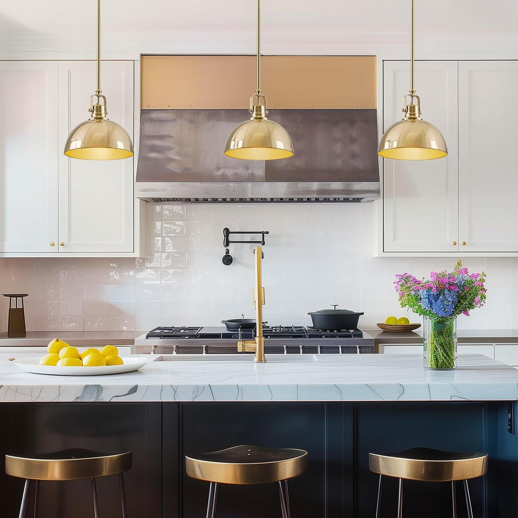Belle 9" Modern Industrial Gold Pendant Light with Dome Shade, Petit Retro Metal Gold Hanging Light, Cool Brass Finish