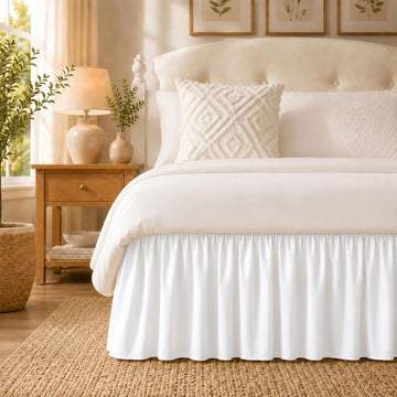 Warm White Bed Skirt Queen Size 25" Drop, Elastic Wrap Around Bedskirt