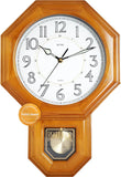 Traditional Luminous Schoolhouse Solid Wood Pendulum Wall Clock Chimes Hourly with Westminster Melody Chime Made in Taiwan (Natural Wood...