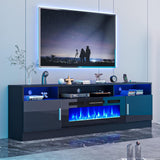 70" Fireplace TV Stand with Power Outlet for TVs Up to 80", Electric Fireplace Entertainment Center with LED Lights & Storage Cabinets, Media Console Table for Living Room, Black A132-B0DNFBP4RC