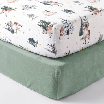 2 Pack Flannel Fleece Crib Sheets, Winter Woodland