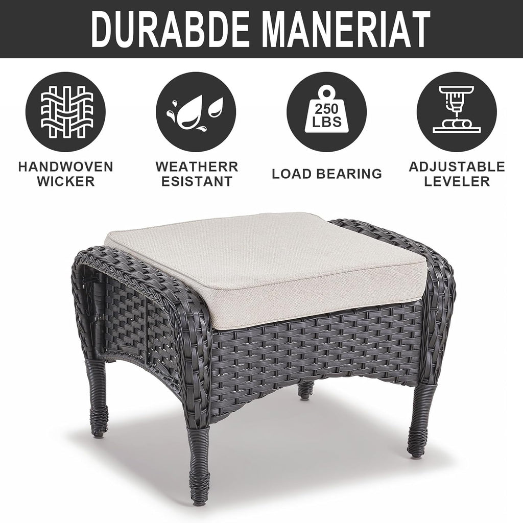 Outdoor Ottomans Foot Rest - 25 Inch PE Wicker Foot Stool Set of 2 with Removable Cushions Furniture Sets,All Weather