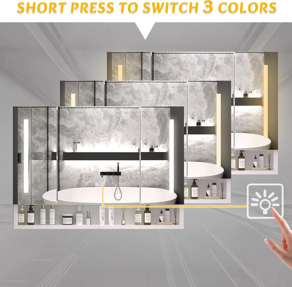 Illuminated Modern Medicine Cabinet with Adjustable LED Lighting and Anti-Fog Mirror, Multi-Tier Storage Organization