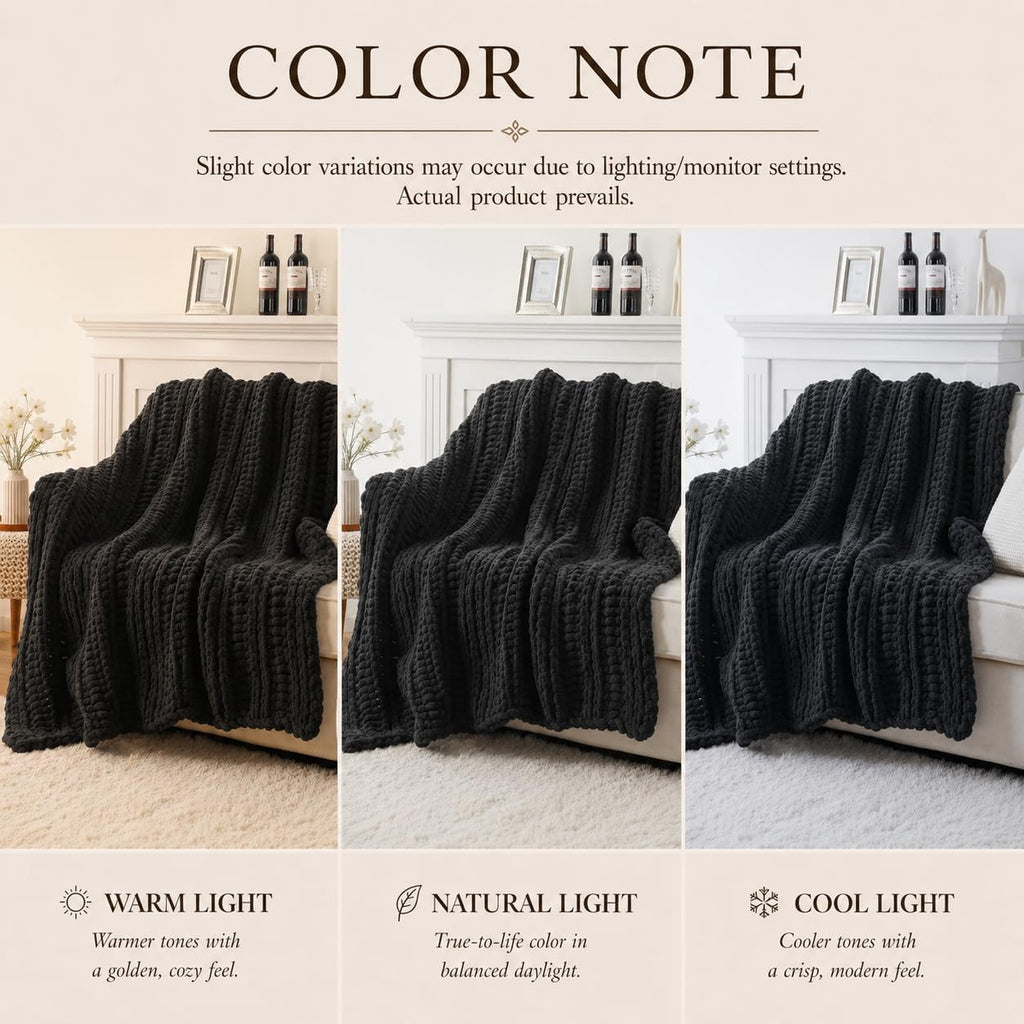 Chunky Knit Throw Blanket, Hand Made Chenille Throw Blanket, Super Soft Warm Cozy Charcoal Blanket, 50"x60"