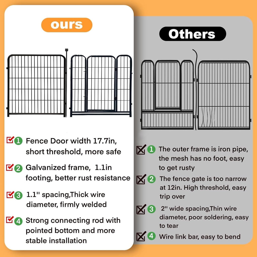 48 in(H) Decorative Garden Fence with Gate,8 Panels Total 17.7 Ft(L) Heavy Duty Iron Animal Barrier Fence for Yard