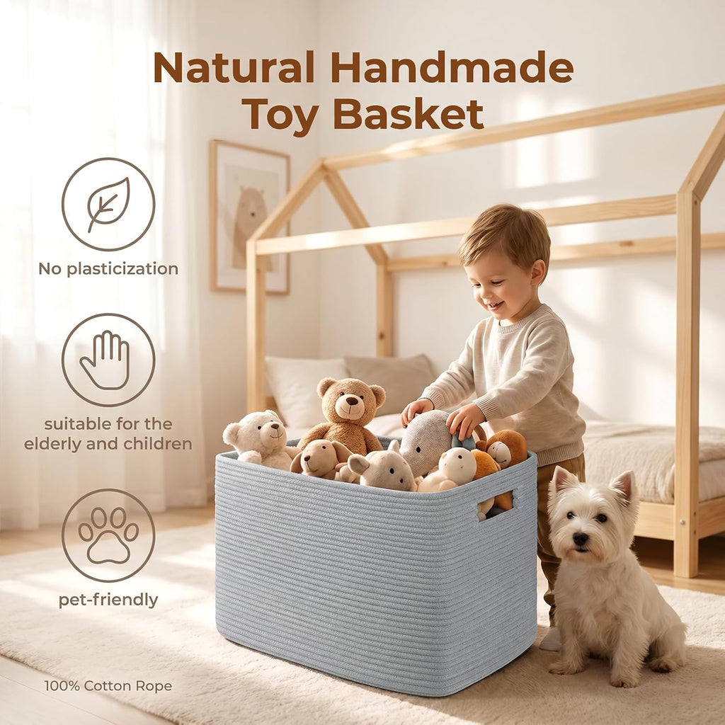 75L Large Blanket Basket, Woven Blanket Storage Basket with Handle, Cotton Rope Basket for Organizing 22"x17"x12"